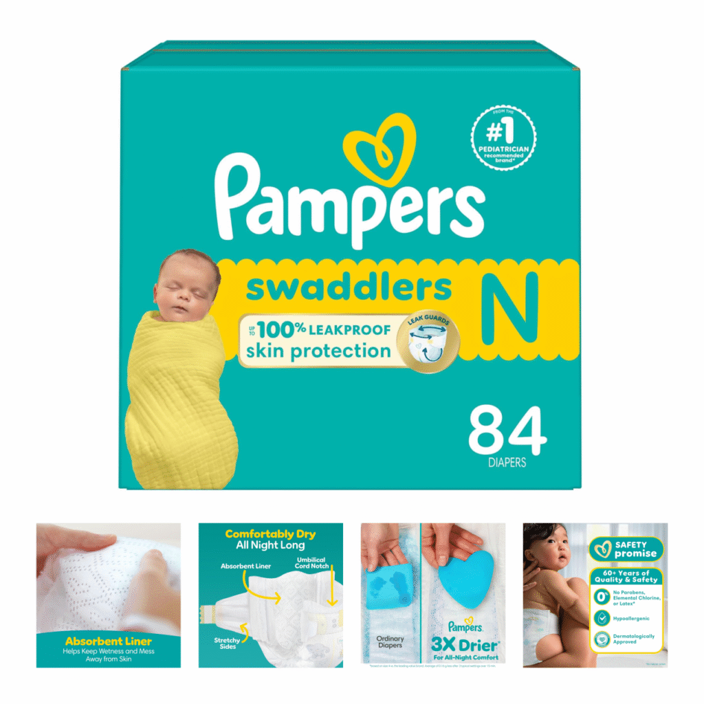 Pampers Swaddlers - Pañales para recién nacido, talla 0, 84 unidades, desechables, muy suaves por Amazon parabebe.com.co