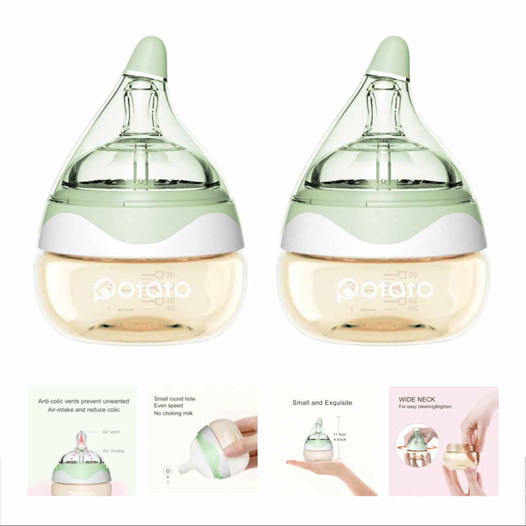 Biberones de leche materna para bebé recién nacido, biberones anticólicos de PPSU, cuello ancho, pezón similar al pecho, flujo lento, biberones para lactancia materna, paquete de 2 (2.5 onzas